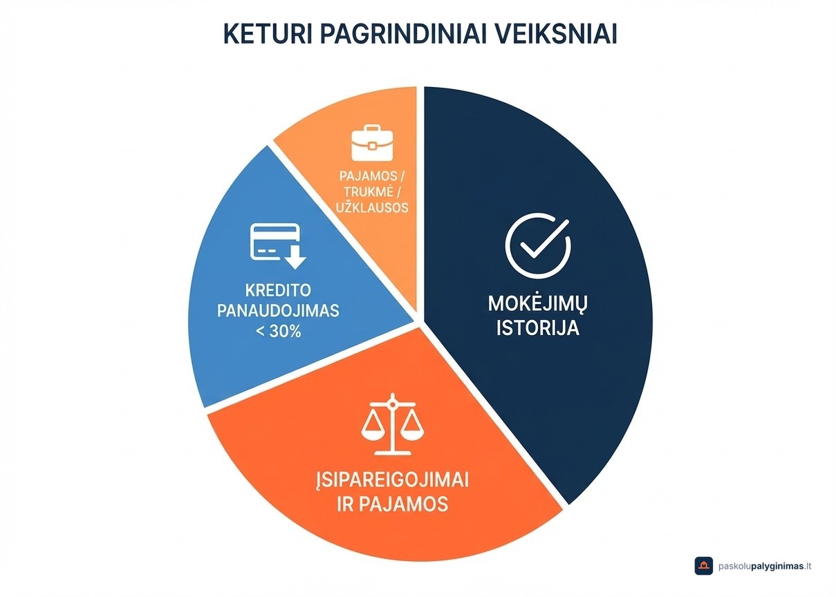 Veiksniai lemiantys kredito reitingą Lietuvoje – mokėjimų istorija, skolos, pajamos ir kredito panaudojimas