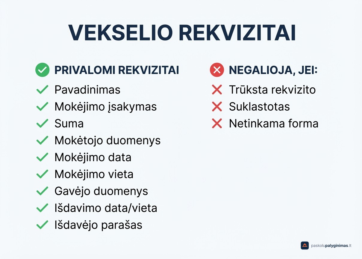 Privalomi vekselio rekvizitai ir kada vekselis negalioja